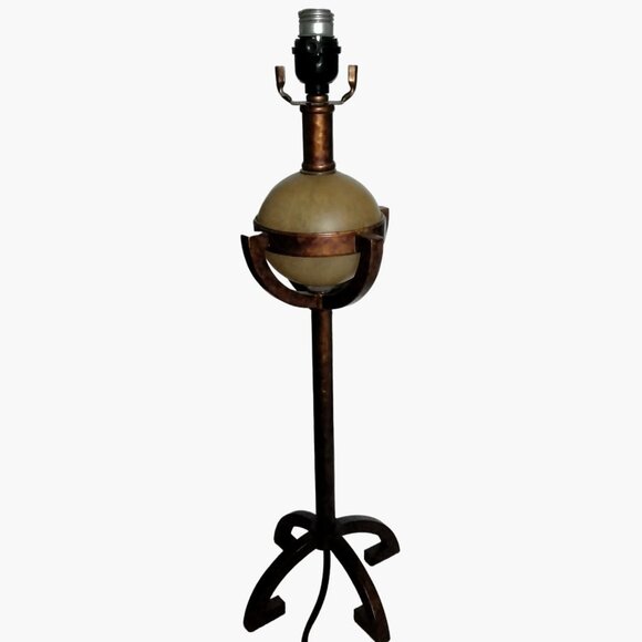 Art Deco Globe Lamp Metal Copper Color Footed